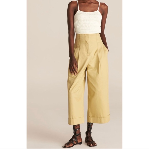 Rebecca Taylor Pants - Rebecca Taylor Cream Smocked Tank with Tan Wide-Leg Pants